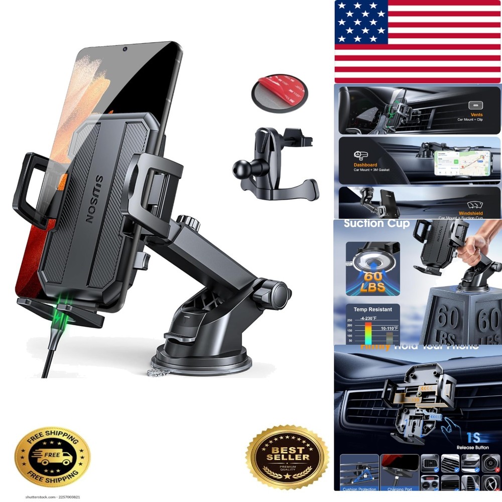 Flexible 3-in-1 Car Phone Mount - 360° Swivel & Secure Fit for All Smartphones