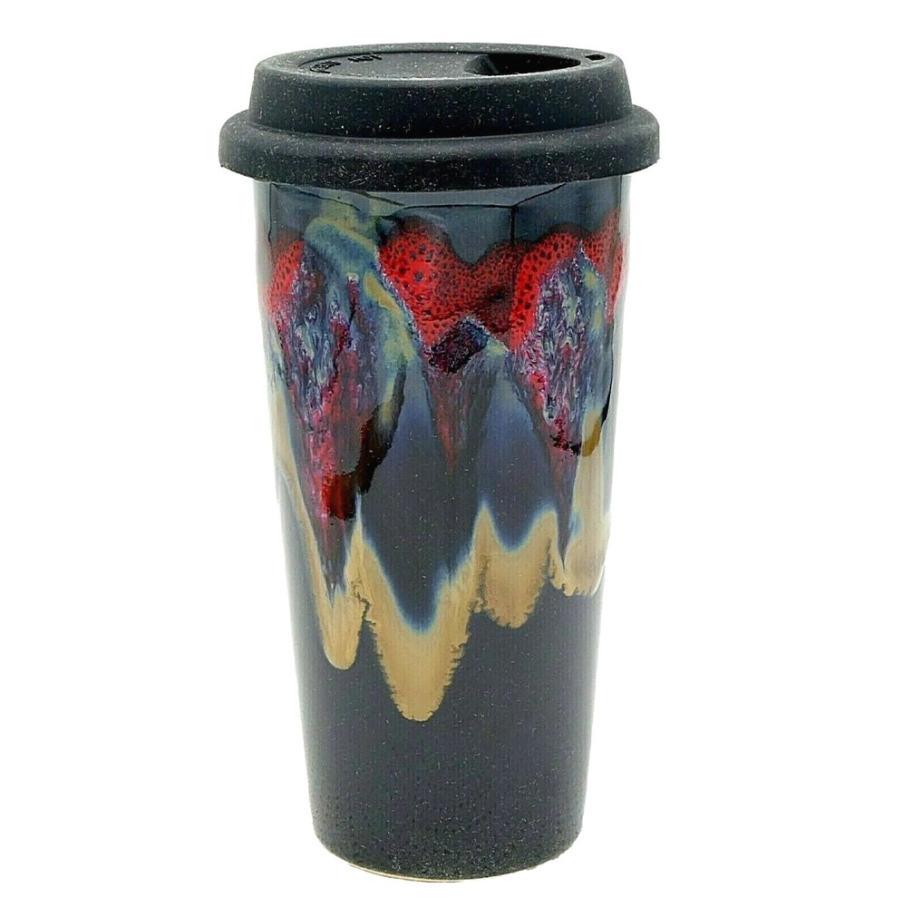 Double Walled 15 oz Travel Mug with Silicone Sip Lid in Black Red or Brown-image