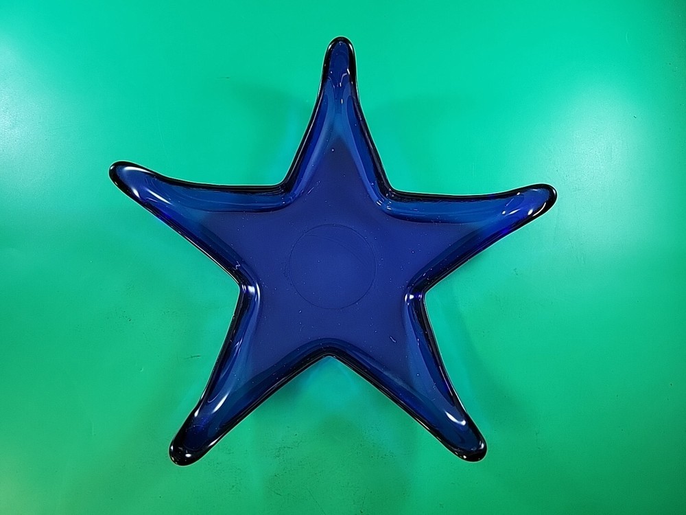 Cobalt Blue Starfish Glass Candy Dish 10.5 Inch Excellent Condition