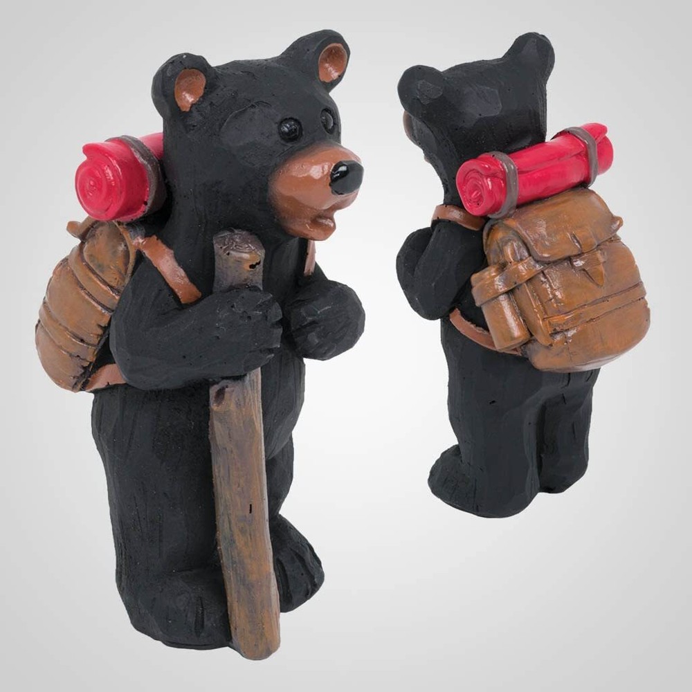 Black Bear Hiking Figurine with Backpack Outdoor Decor