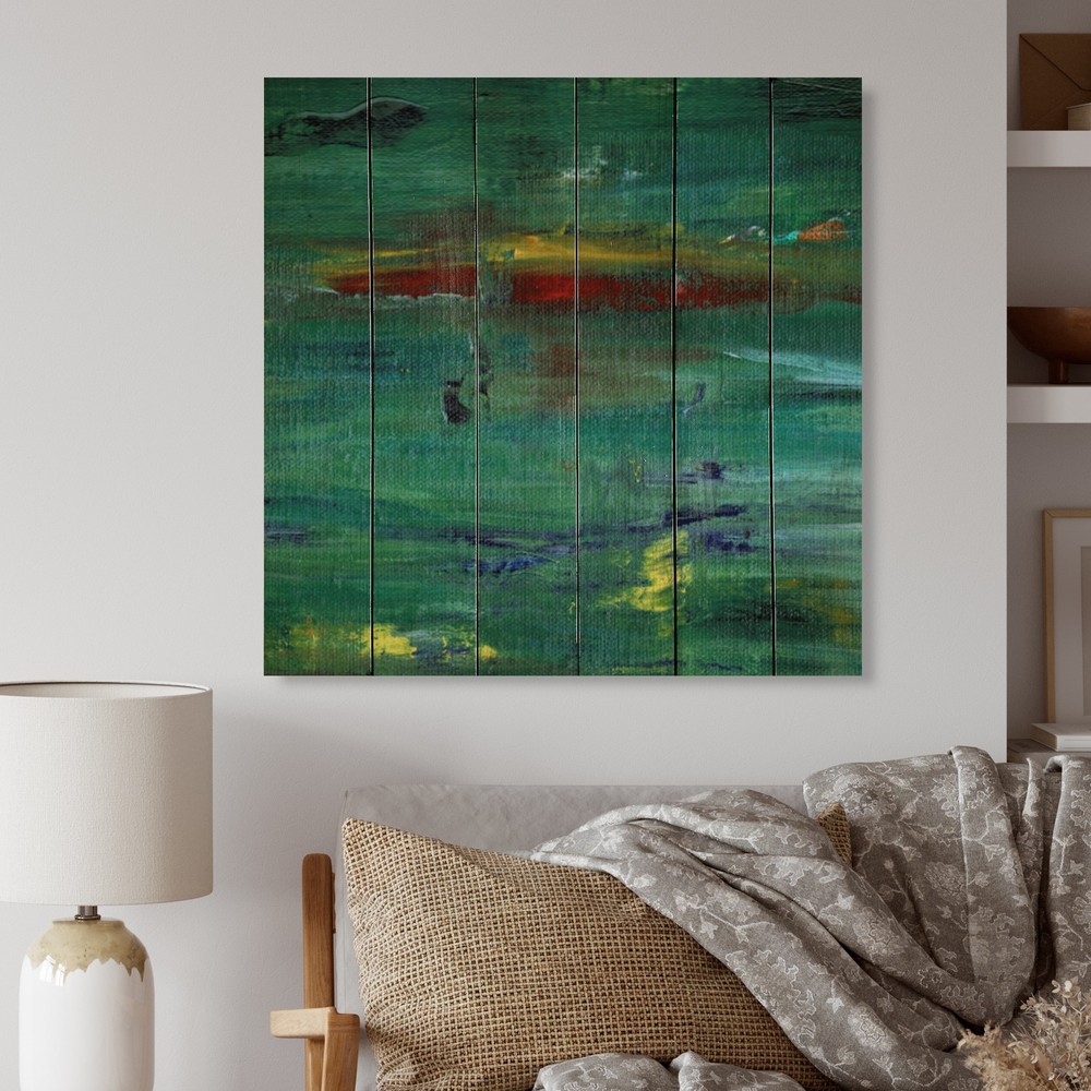 Designart 'Paint Strokes In Shade Of Green III' Modern Wood