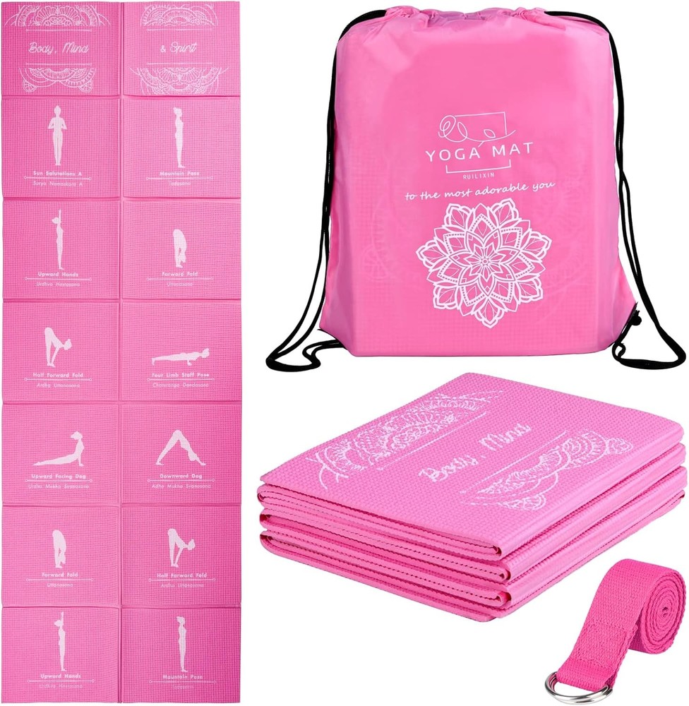 Foldable Non Slip 5mm Yoga Mat for Women Travel Home Gym Workouts