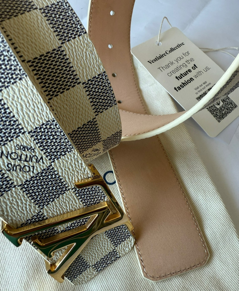 Louis Vuitton White Damier Graphite Gold Buckle Men's Belt 105cm Fit 36-38 Waist