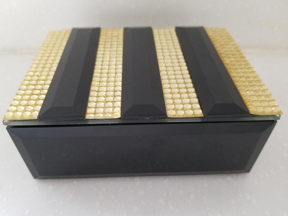 Black Lacquer Jewelry Box with Gold Glitzy Trim - Sheridan Hinged Trinket Case