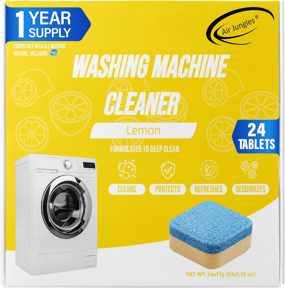 Air Jungles Lemon Scented Washing Machine Cleaner Tablets 24-Count Deep Clean
