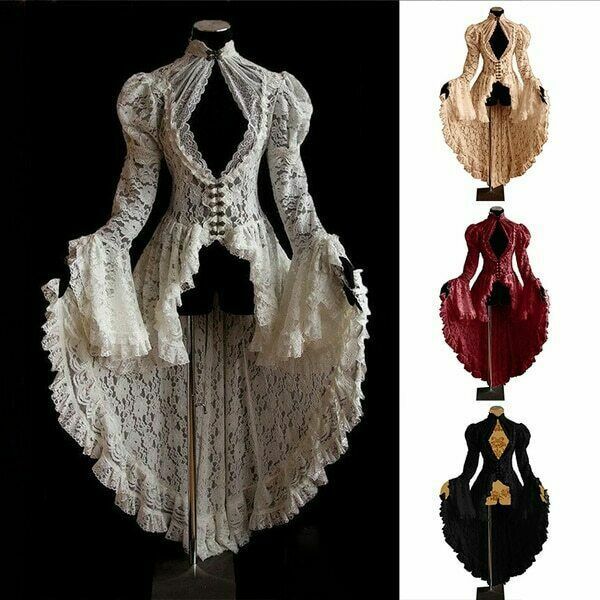 Victorian Gothic Lace Dress with Long Flare Sleeves for Women