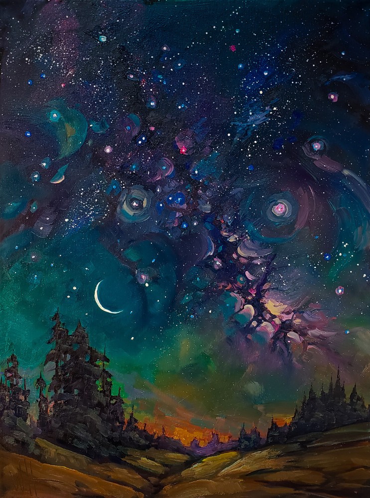 Hawkins PRINT Starry Moon Sky Signed Edition Giclee Canvas Art Reproduction 265C