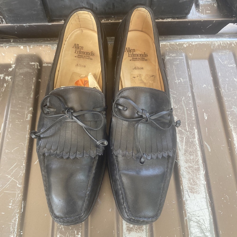 Men's Allen Edmonds ‘Alton’ Kiltie Slip-on Black Leather Loafers Shoes 11.5 D