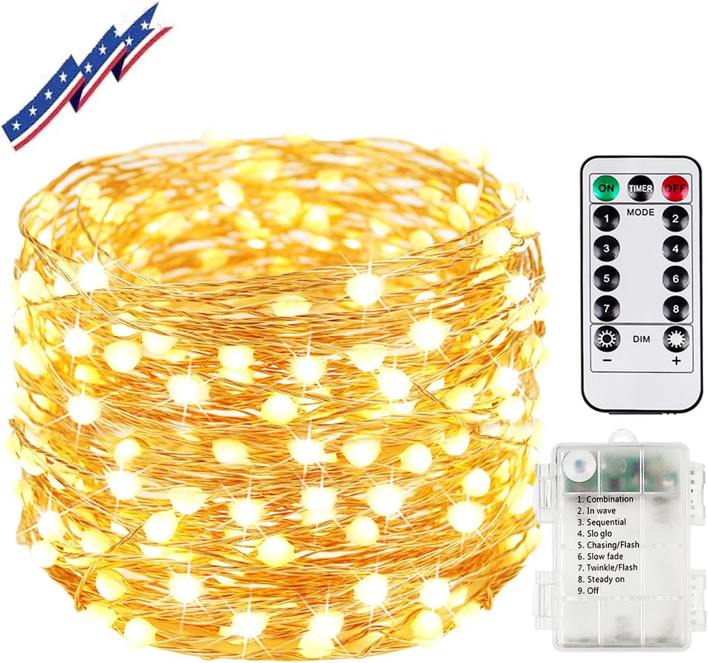 33Ft 100LED Waterproof Fairy Lights with Remote for Battery Christmas Decor