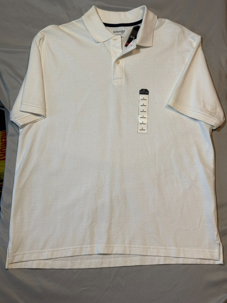 St. John's Bay Heritage Pique Polo Shirt Men's Large Short Sleeve White NWT