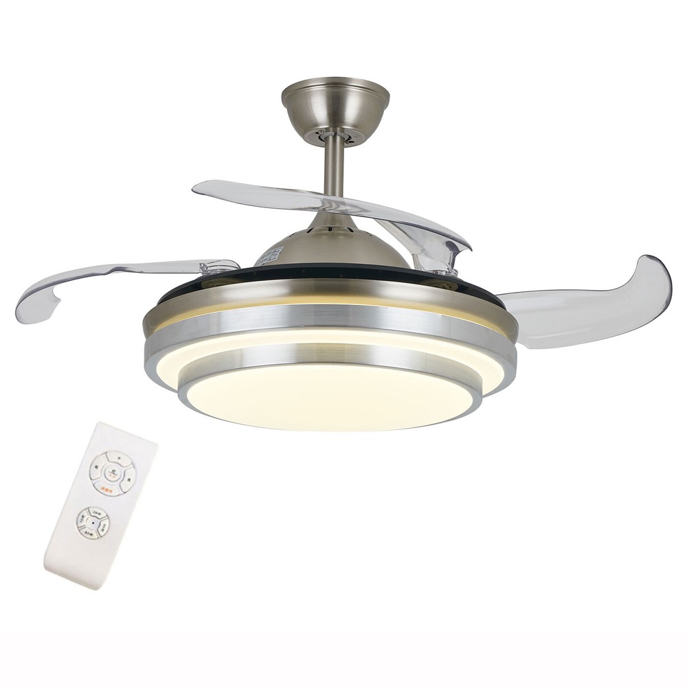 42-inch Retractable Ceiling Fan with 3-Color LED Chandelier and Remote Control