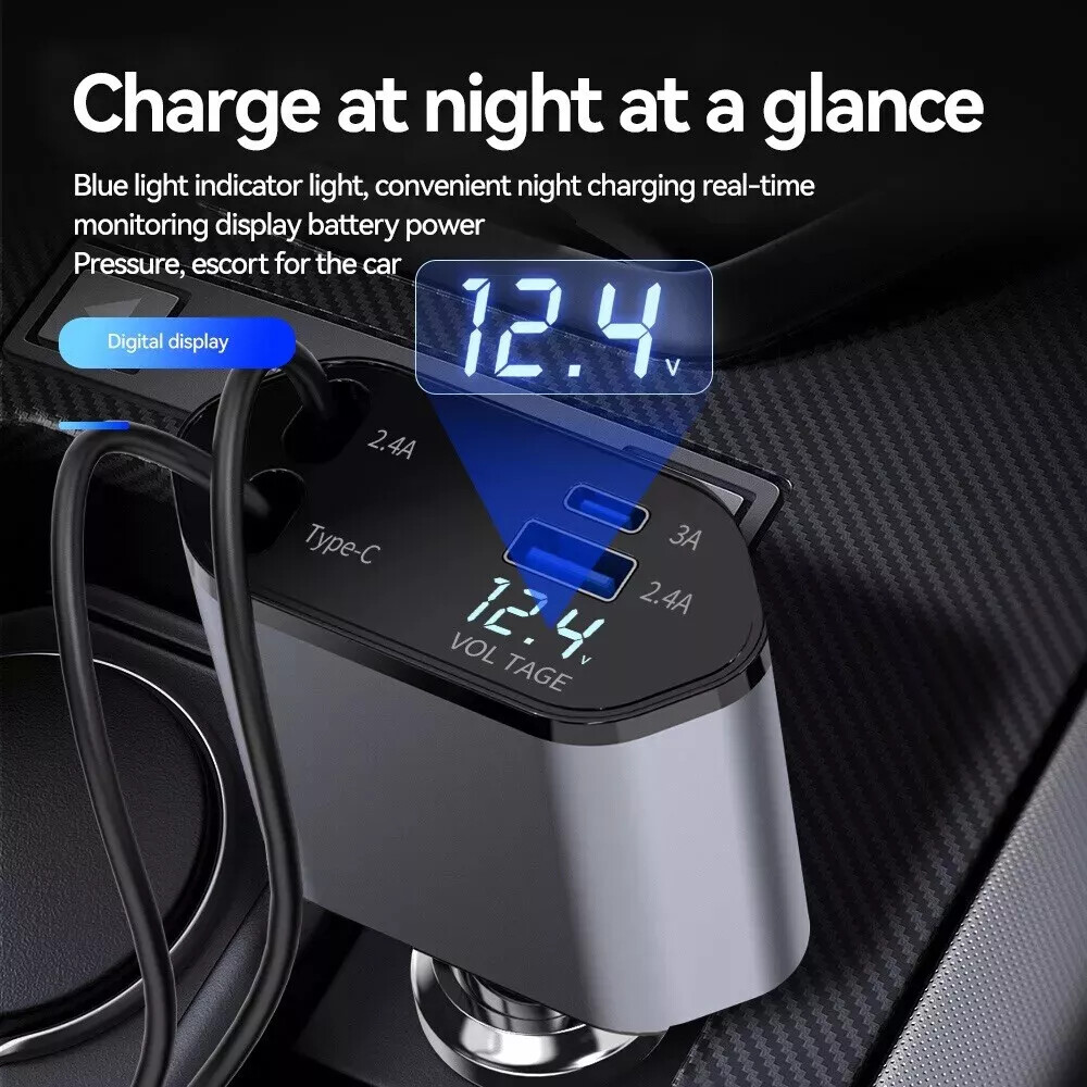 Retractable Car Charger 4 in 1 Fast Car Phone Charger 120W with USB Type C Cable