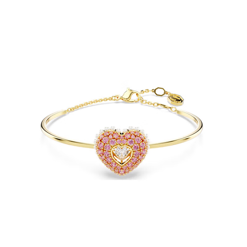 New In Gift Box SWAR0VSKI - Hyperbola bangle - Heart, Pink, Gold-tone plated