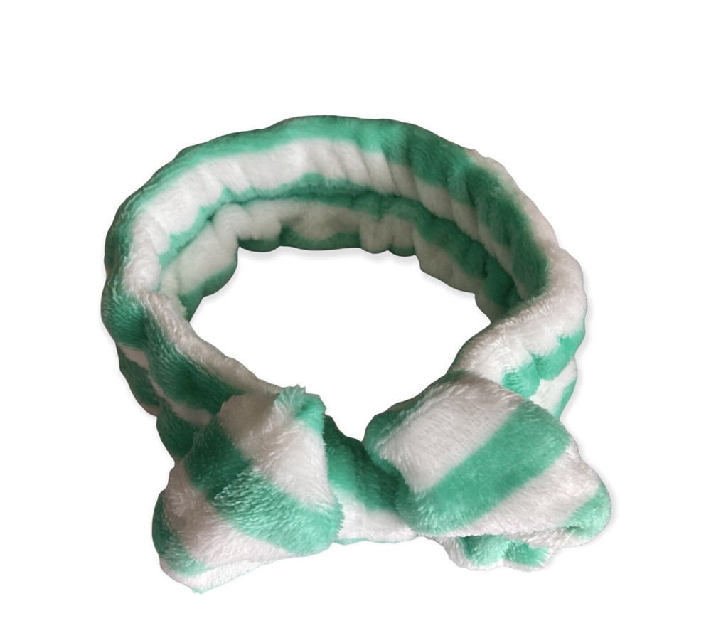 Spa Headband for Women Girls Green White Stripes Makeup Turban Skincare