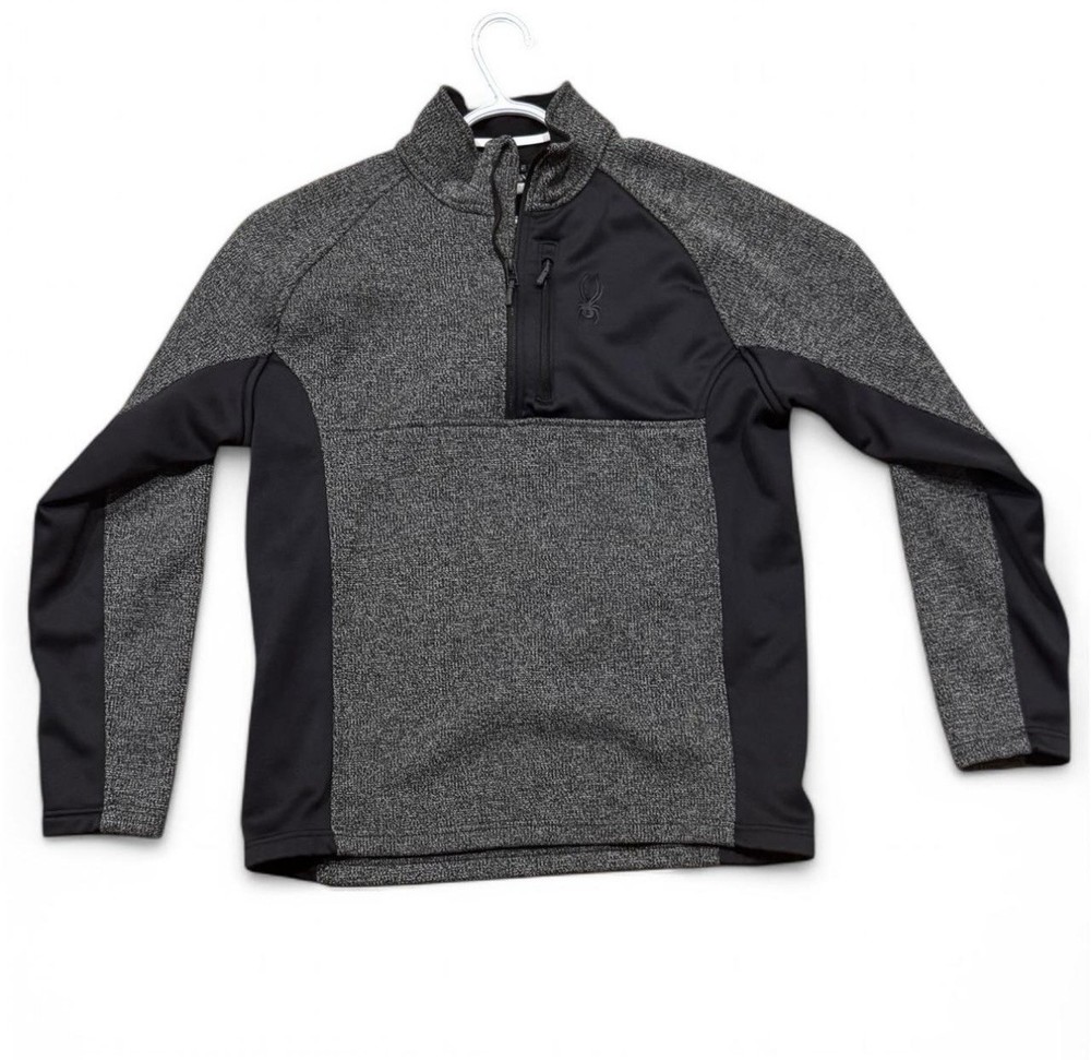 Spyder Men’s Medium 1/4 Zip Pullover Gray Black Stretch Fleece Athletic Outdoor