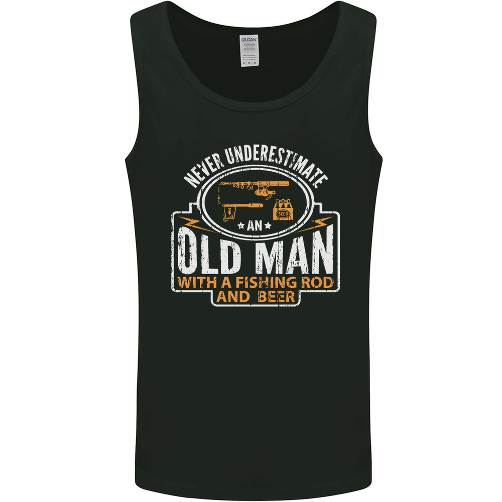 An Old Man With a Fishing Rod & Beer Funny Mens Vest Tank Top