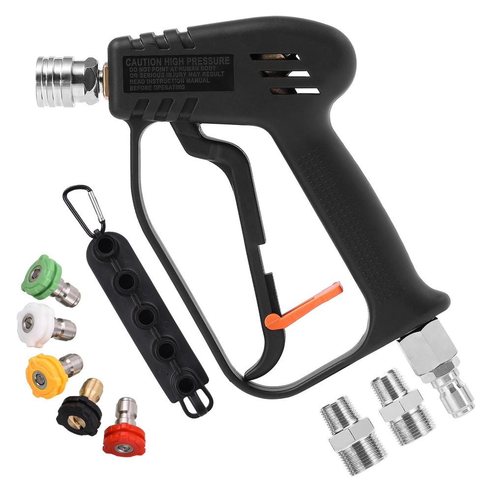 Power Washer Gun with Swivel & 5 Spray Nozzles - Short Heavy-Duty Wand