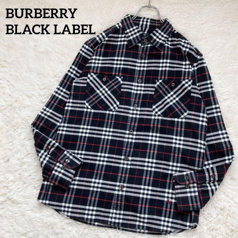 Burberry Black Label Nova Check Shirt Sanyo Shokai Black White Red M size F/S fr