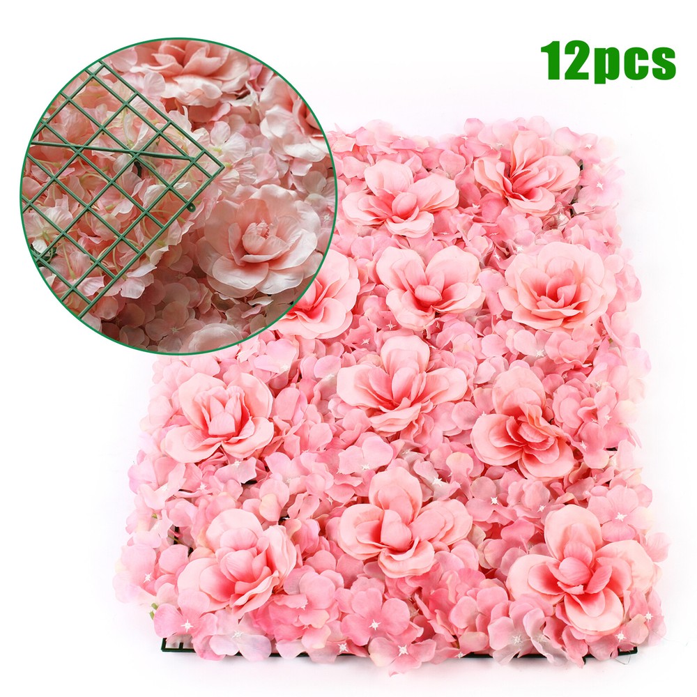 Artificial Rose Hydrangea Flower Wall Panels Wedding Backdrop Decor Home 12PCS