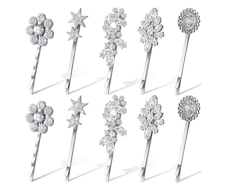 Vintage Crystal Silver Hair Pins Set Of 10