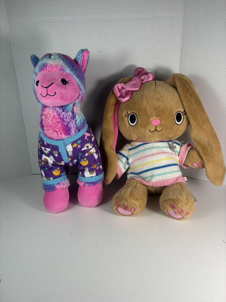 Lot Of Two Build A Bear Plush Tye Die Pink Lama W/PJS & Kabu Pawlette W/Sweater