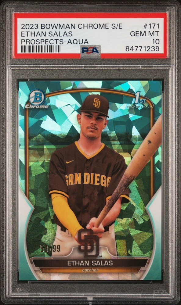 2023 Bowman Chrome Ethan Salas Sapphire 1st Aqua Refractor PSA 10 BCP-171 /99