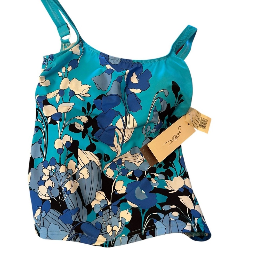 Gottex Women's Blue  Floral Art Tankini Top Size 6