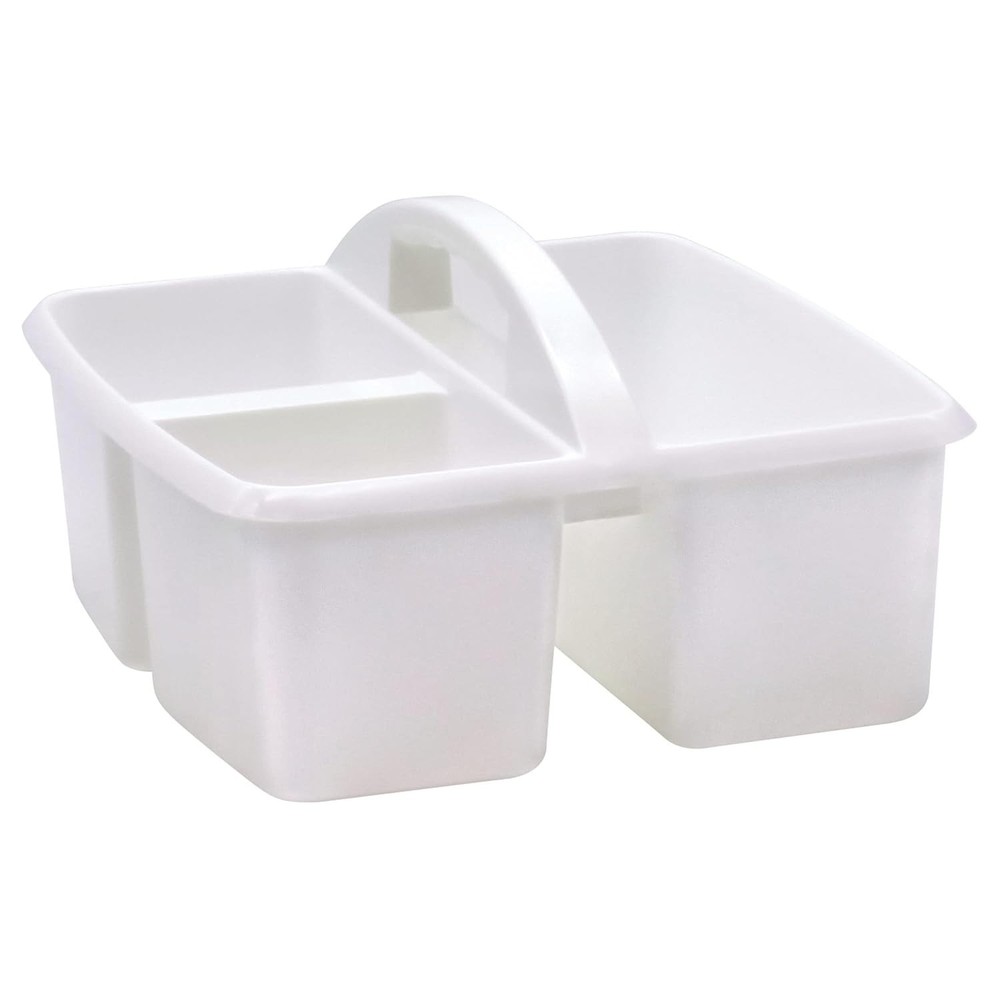 Plastic Storage Caddy 3 Compartments Tote Bin Lightweight White Portable Dorm