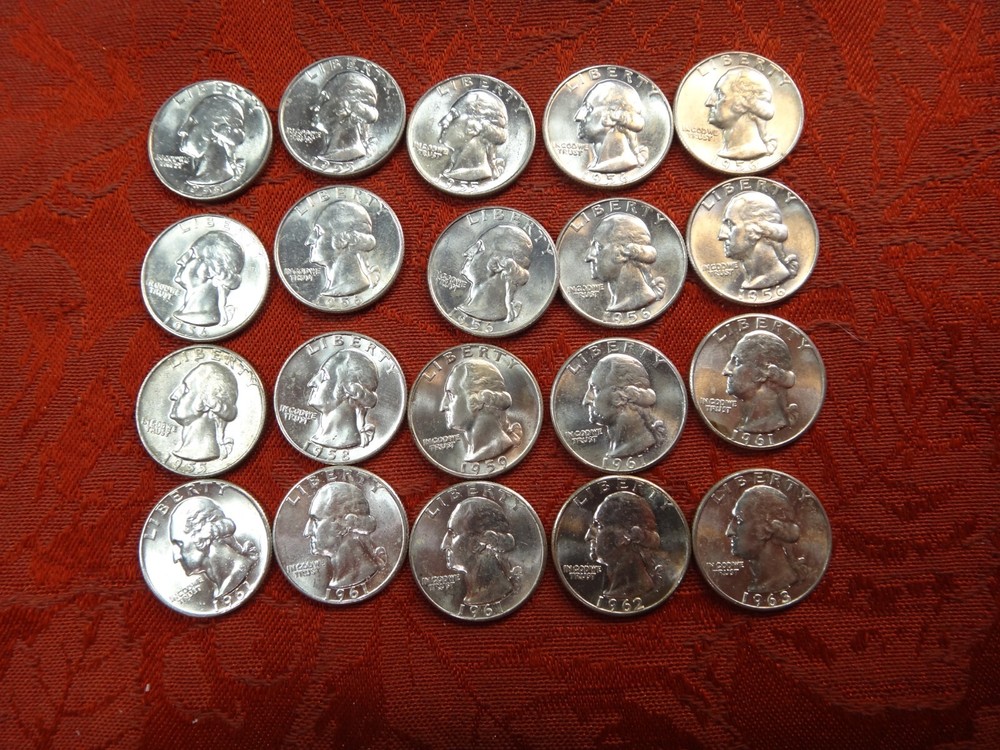 Washington 90% Silver Quarter 25c Lot of 20 ($5 Face Value) Lot B - No Reserve