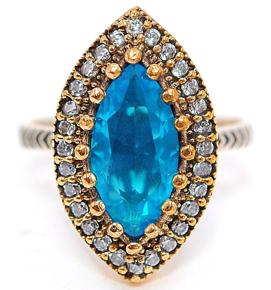 Blue Topaz Ottoman Empire Inspired 925 Sterling Silver Ring Size 8.5 H3-9