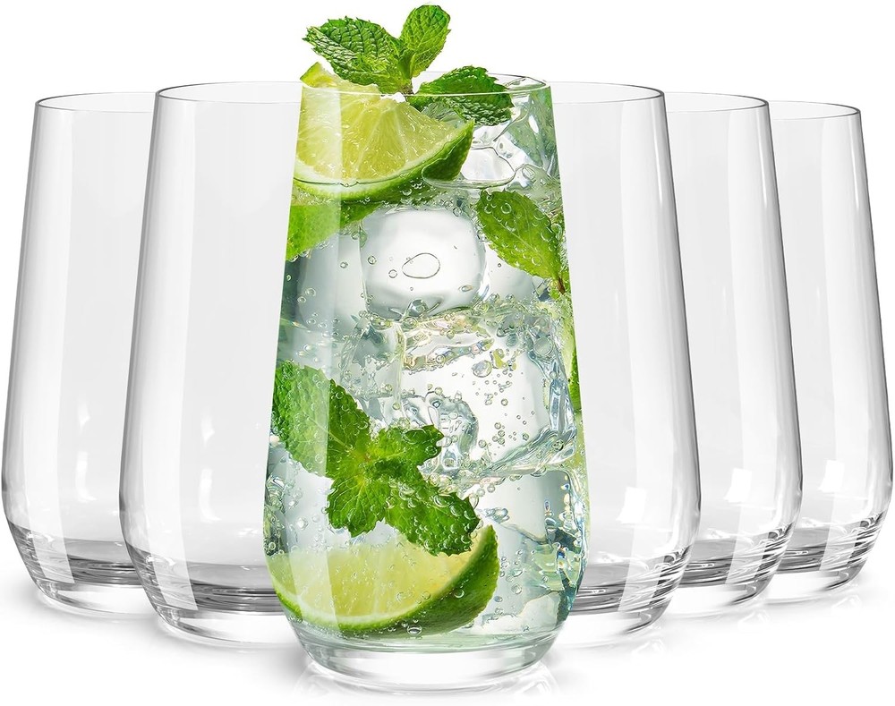 Drinking Glasses Set of 6 16.4 oz Crystal Water Glasses,Tall Glass Cups,Highball