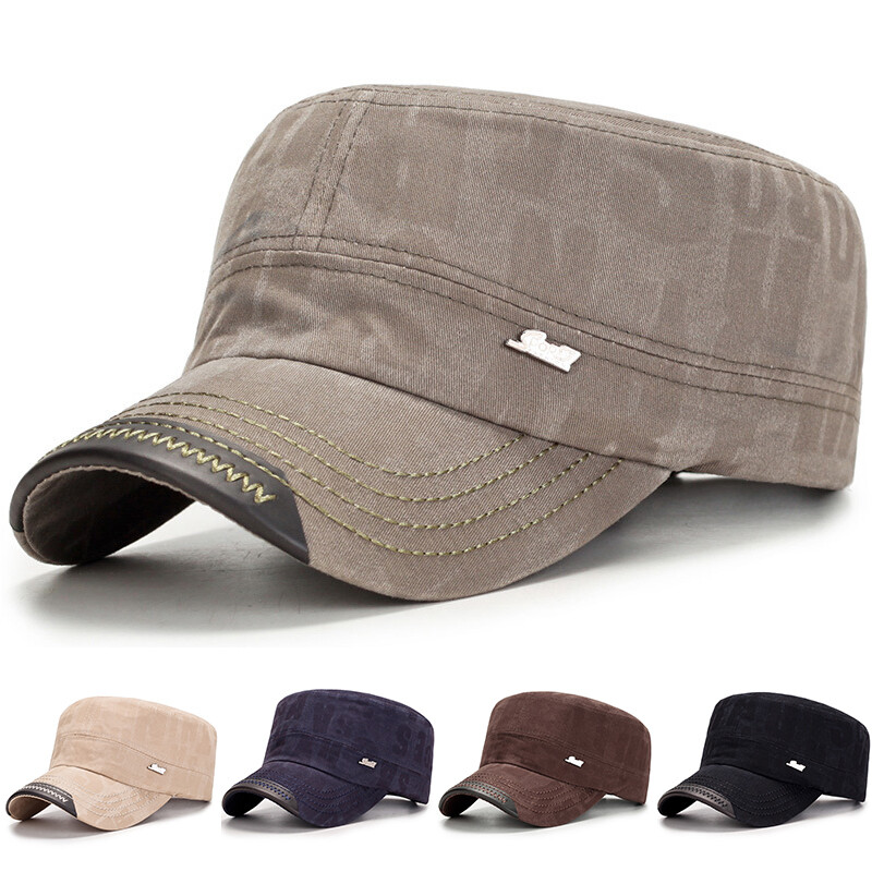 Men Army Cadet Military Washed Caps Driving Casual Adjustable Flat Baseball Hat◁