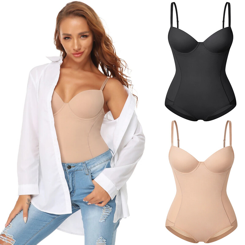Women Padded Built-in Bra Bodysuit Shapewear Body Shaper Underwear Tummy Control