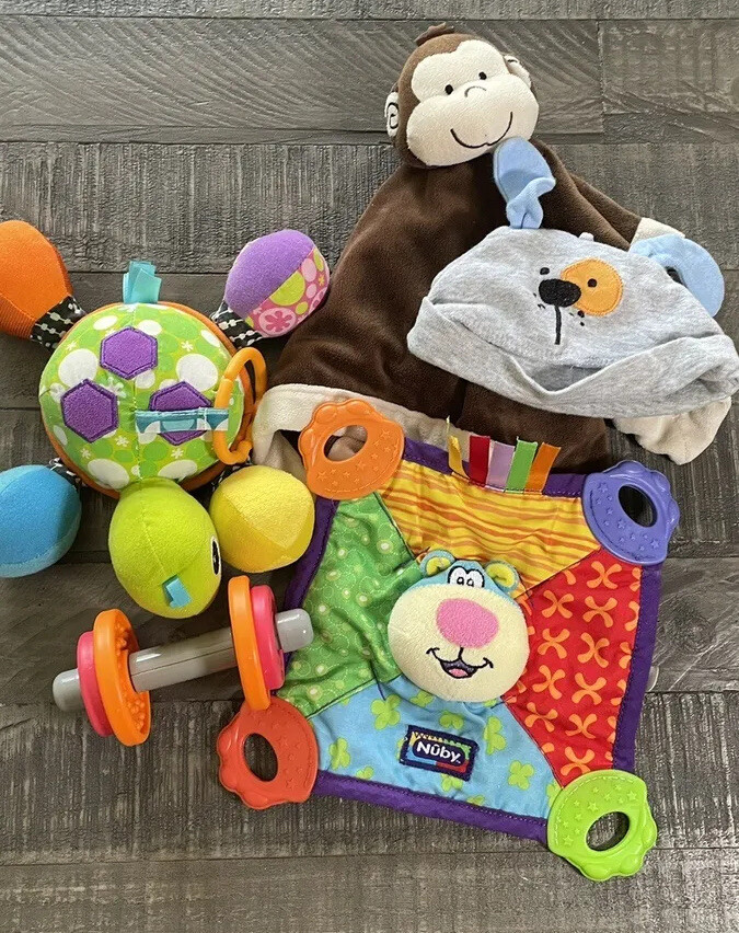 Baby Developmental Toys Lot with Nubby Monkey and Infantino Turtle Sensory Blanket  