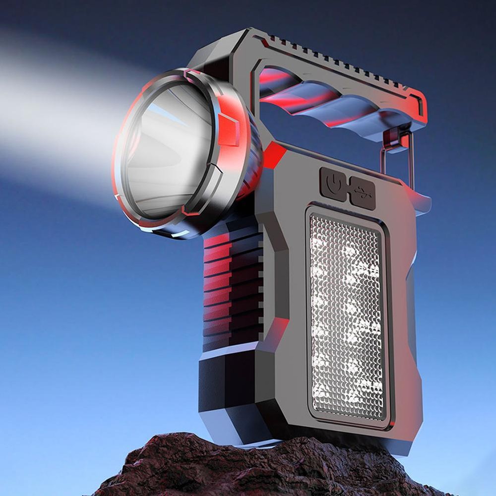 Solar Portable Handle Flashlight USB Rechargeable Torch LED Spotlight COB  D9H7