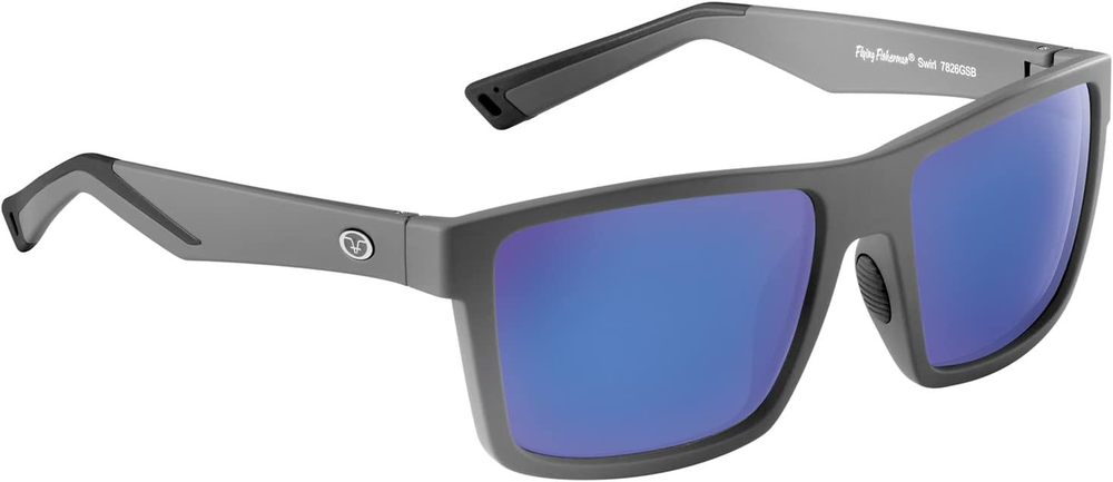 Swirl Rectangular Polarized Sunglasses, Matte Gray Frame/Smoke-Blue Mirror Le...