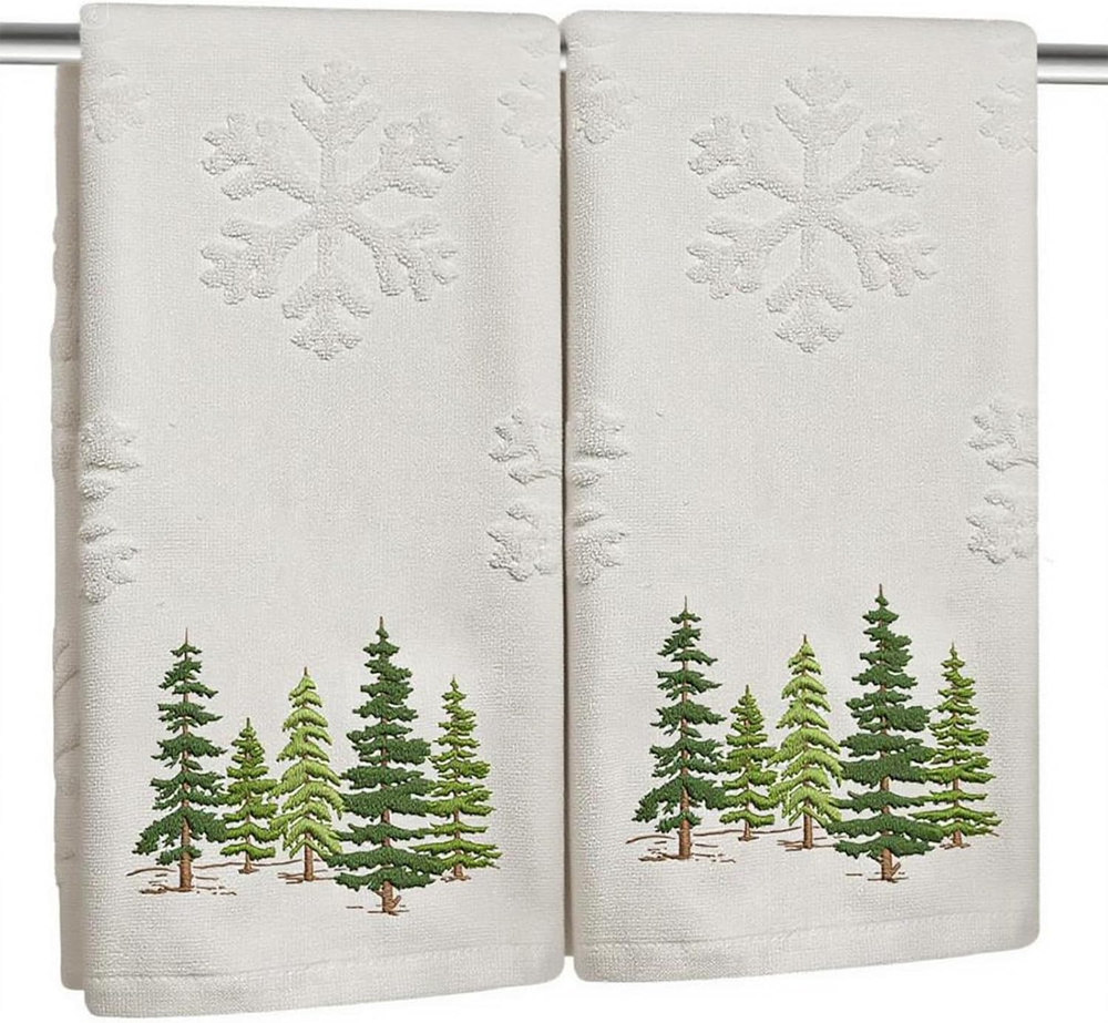 2 Pack Christmas Tree Hand Towels 100% Cotton Jacquard Snowflake Embroidered Pin