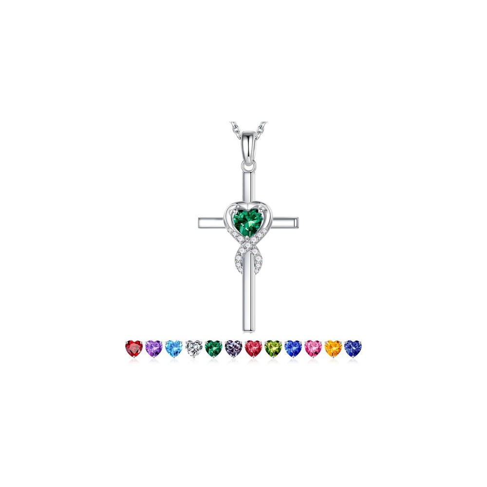 Birthstone Cross Necklace for Women - Emerald Necklace, May Birthstone Green ...