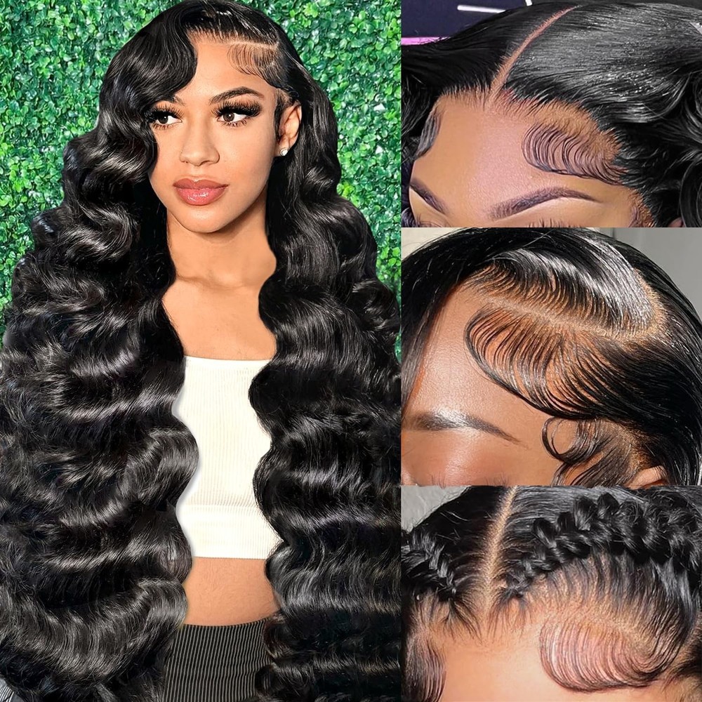 13x6 Body Wave Lace Front Wigs Human Hair Pre Plucked HD Transparent Lace Fro...