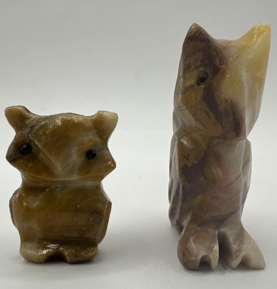 Hand Carved Miniature Onyx Alabaster Marble Owl Figurine