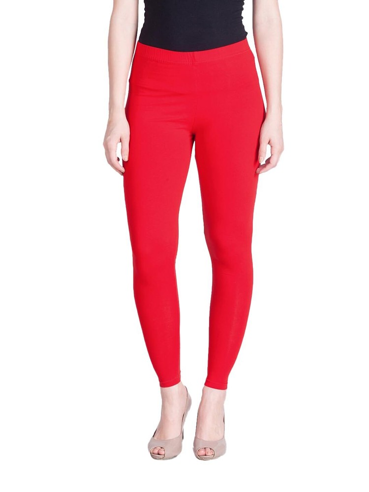 Women Solid Premium Cotton Ankle Length Legging Size L Casual Wear Red