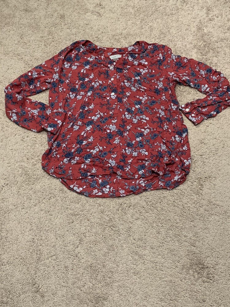 Loft Womens Shirt Size Small Multicolor Floral Print 1/2 Button Classic