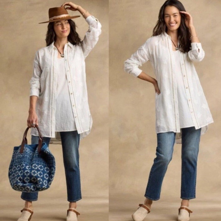 NEW! SUNDANCE LIVING  CATALOG Cloverfield Embroidered TUNIC Shirt Top White M
