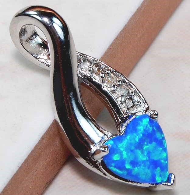 Heart 2CT Australian Opal Inlay & Topaz 925 Sterling Silver Pendant Jewelry EO1