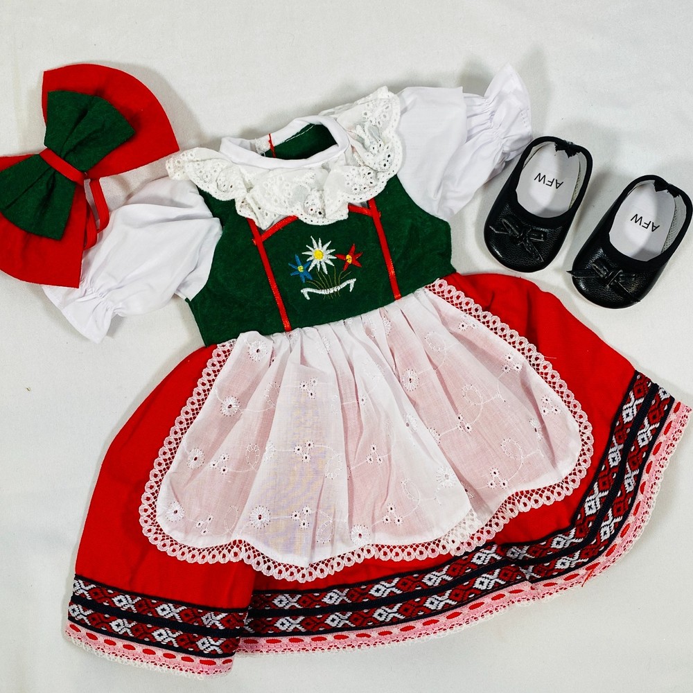 Red/Green Swedish Embroidered Dress Outfit for 18