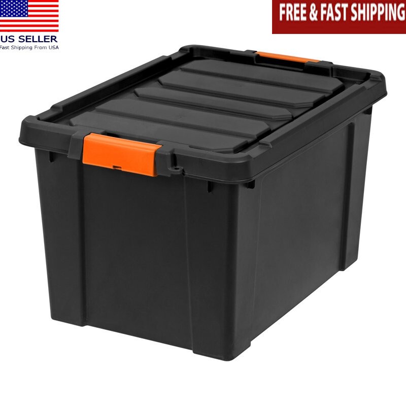 Lockable 19-Gallon Plastic Storage Bin for Tools Toys Organizing