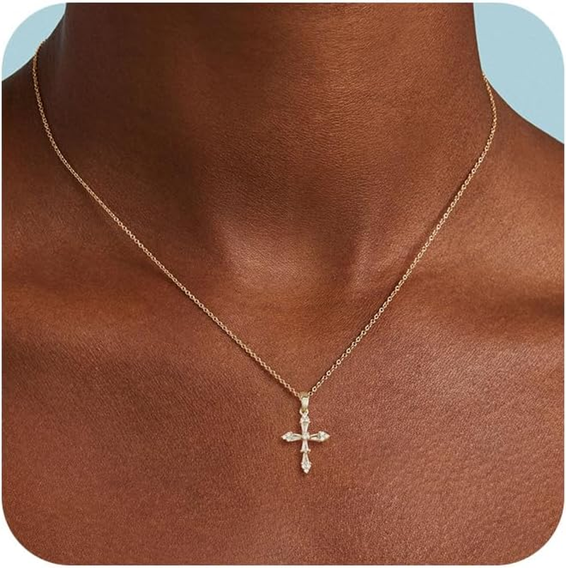 14K Gold Plated Cross Necklace - Dainty Small Simple Faith Pendant Jewelry Gift