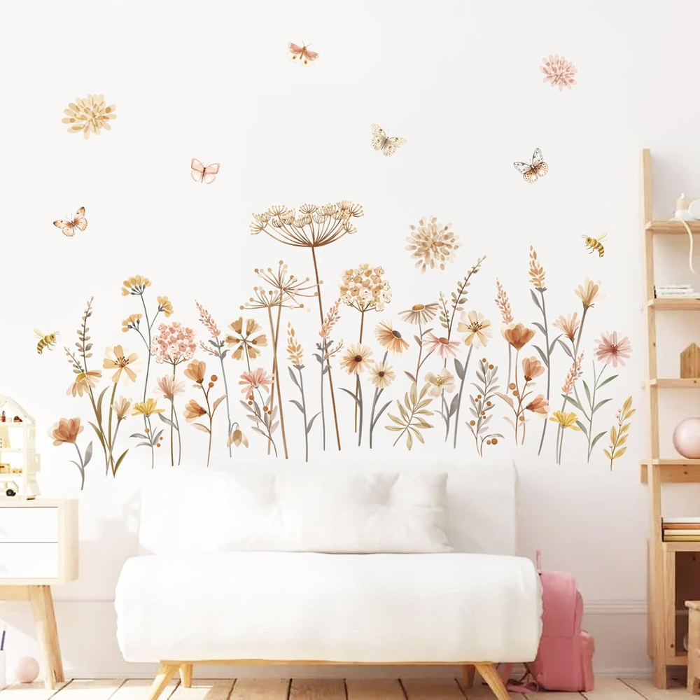 Boho Flower Wall Decals Wildflower Floral Dandelion Grass Wall Stickers Baby Nur