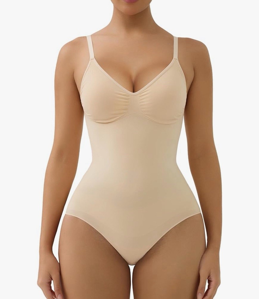 SHAPERX Bodysuit Tummy Control Shapewear Bodysuit S/M Beige STYLE 5213 NEW!