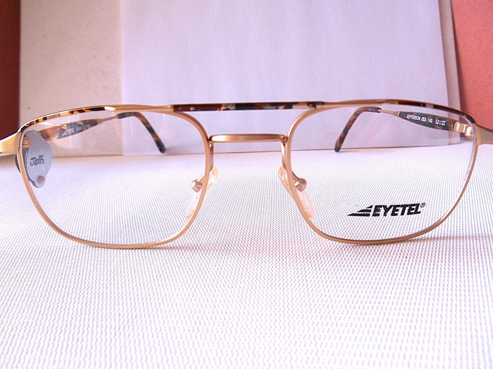 EYETEL Jefferson Goldtone /Brown Prescription Eyeglass Frames 52/22/140